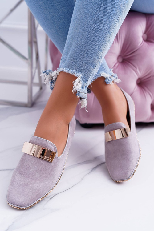 Mokasyny Damskie Lu Boo Szare Złoty Łańcuch Panama