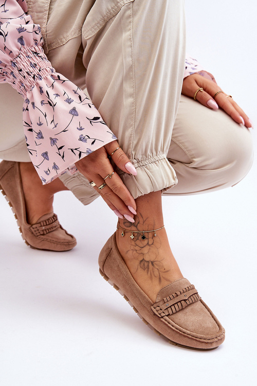 Damskie Zamszowe Mokasyny Beżowe Clorie