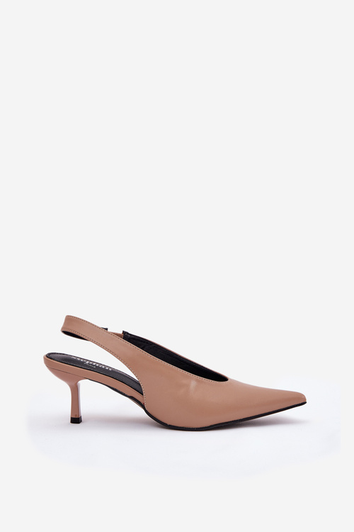 Szpilki Z Odkrytą Piętą Eko Skórzane Ciemnobeżowe Aricandia