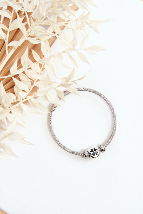 Damska Stalowa Bransoletka Charmsy Z Koniczyną Srebrna