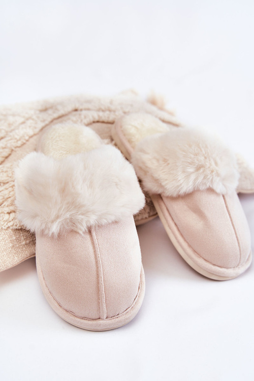 Damskie Gładkie Papcie Z Futerkiem Jasnobeżowe Morisea