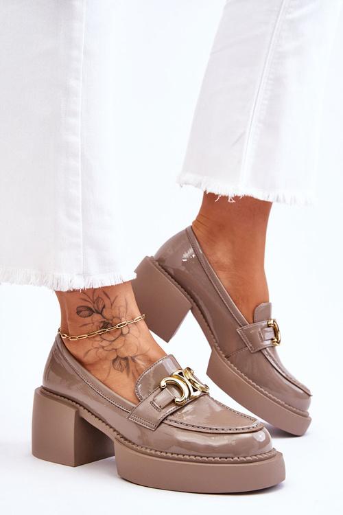 Modne Półbuty Czółenka Na Masywnym Obcasie Beżowe Imani