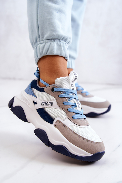 Damskie Sneakersy Buty Sportowe Big Star JJ274580 Biało-Niebieskie