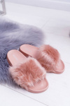 Klapki Damskie Z Futerkiem Pudrowy Róż Fur