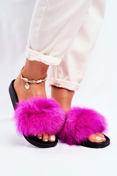 Damskie Klapki z Futerkiem Fuksja Belmondo