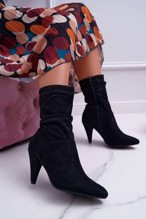 Botki Damskie Na Słupku Za Kostkę Ocieplane Czarne Temma