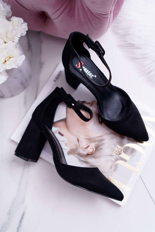 Czółenka Damskie Na Słupku Zamszowe Czarne Harye