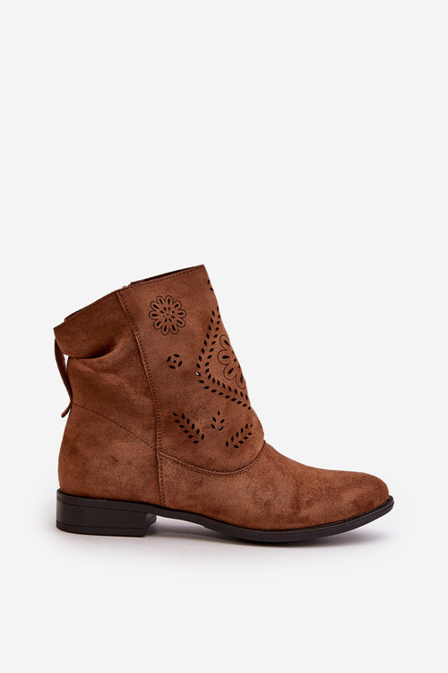 Ażurowe Damskie Niskie Botki Zapinane Na Zamek Brązowe Irinette