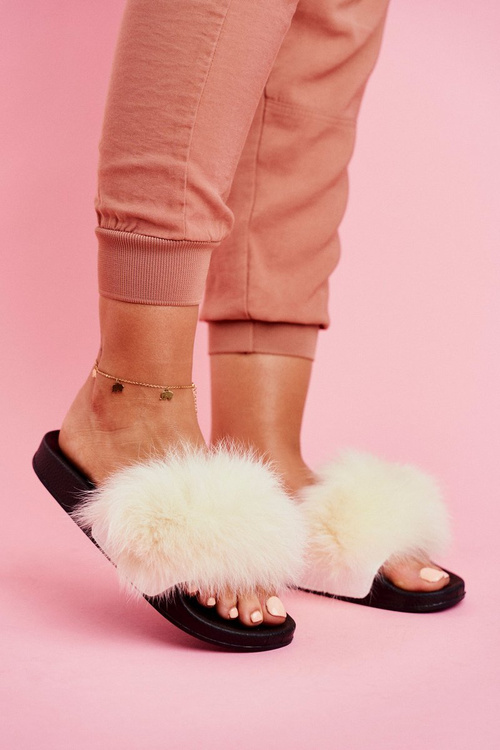 Damskie Klapki z Futerkiem Białe Belmondo