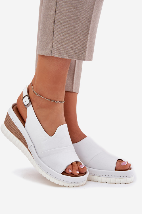 Sandały Damskie Skórzane Na Koturnie Artiker 56C0918 Białe