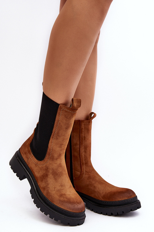 Damskie Botki Sztyblety Na Suwak Camel Samil