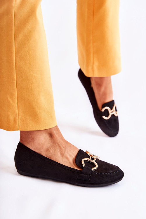 Damskie Zamszowe Mokasyny Z Ozdobą Czarne Reality