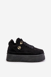 Ocieplane Futerkiem Sneakersy Damskie Na Platformie Czarne Velarisea