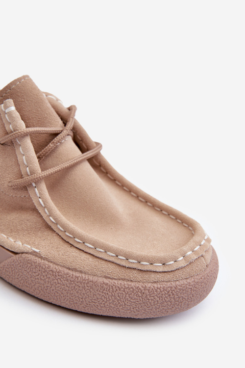 Zamszowe Półbuty Damskie Sergio Leone SP021 Beżowe