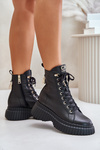 Skórzane Botki Na Platformie Na Zamek Z Ozdobną Kłódką CheBello 4517 Czarne