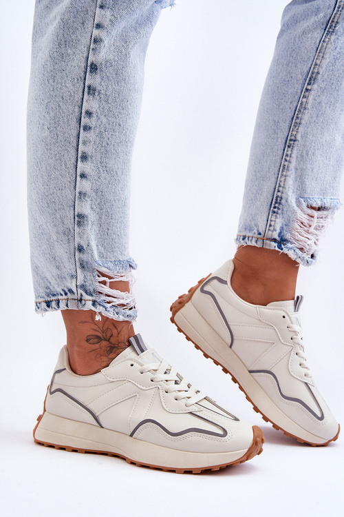 Damskie Skórzane Buty Sportowe Beżowe Faro