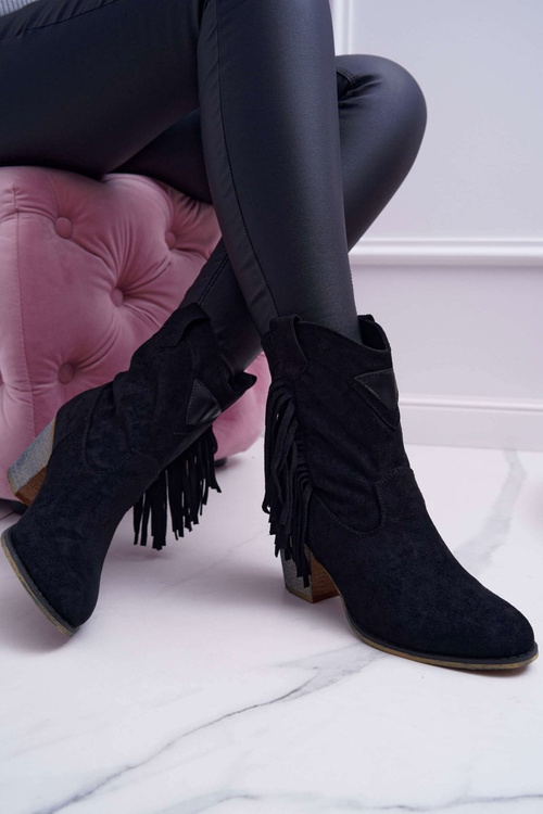 Botki Damskie Kowbojki z Klamrą Czarne Marciapo