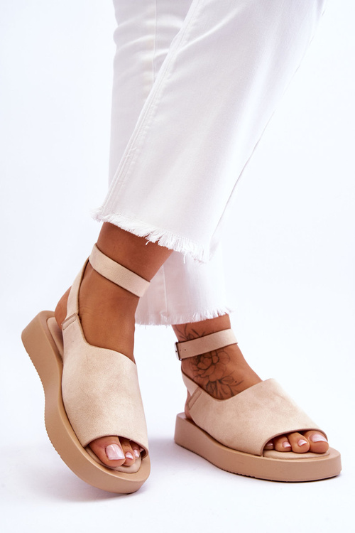 Wygodne Sandały Damskie Na Platformie Beżowe Rubie