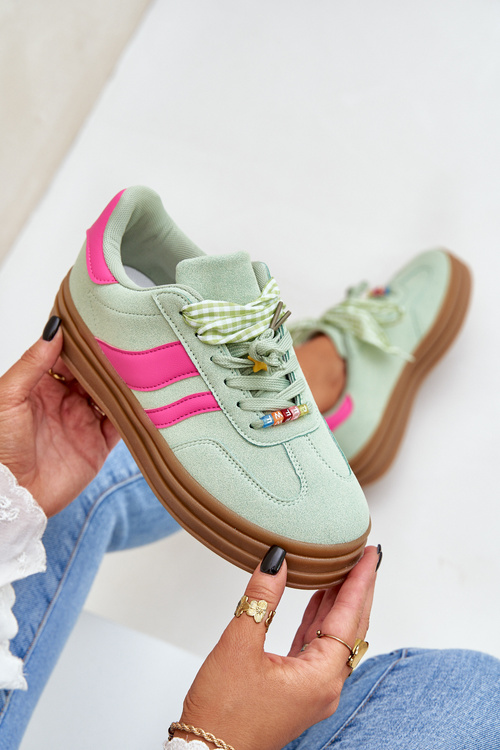 Sneakersy Damskie Z Przypinkami Miętowe Jariana