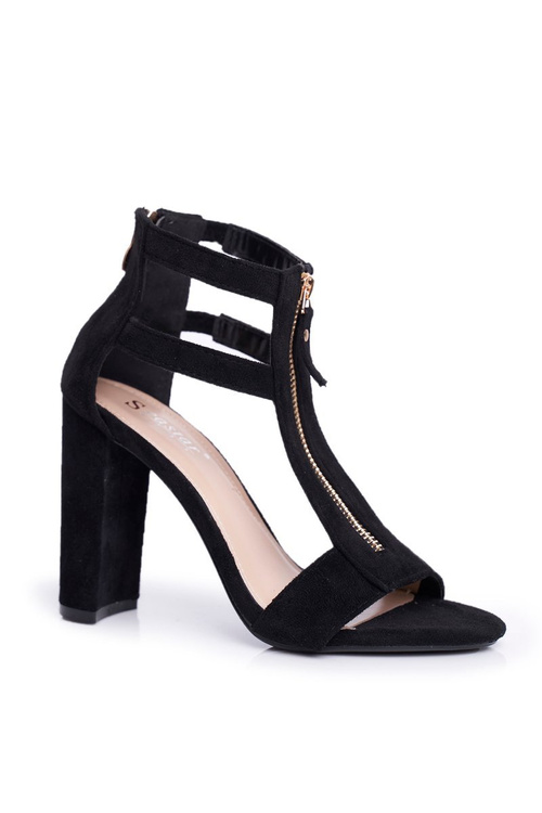 Zamszowe Sandały Na Słupku Czarne Folly