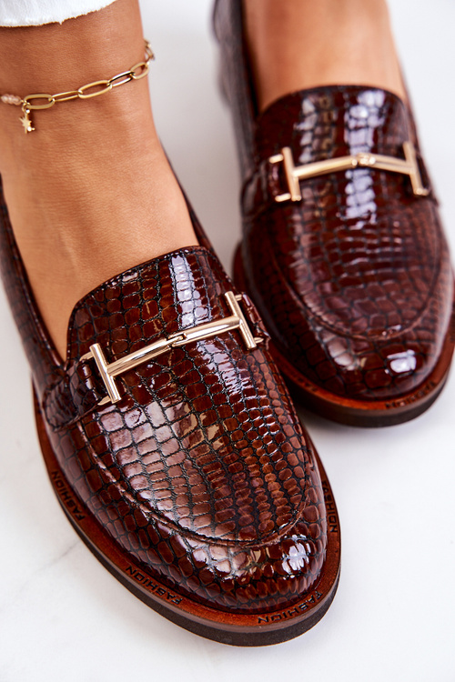 Damskie Półbuty Wężowe Laura Messi 2307 Brązowe