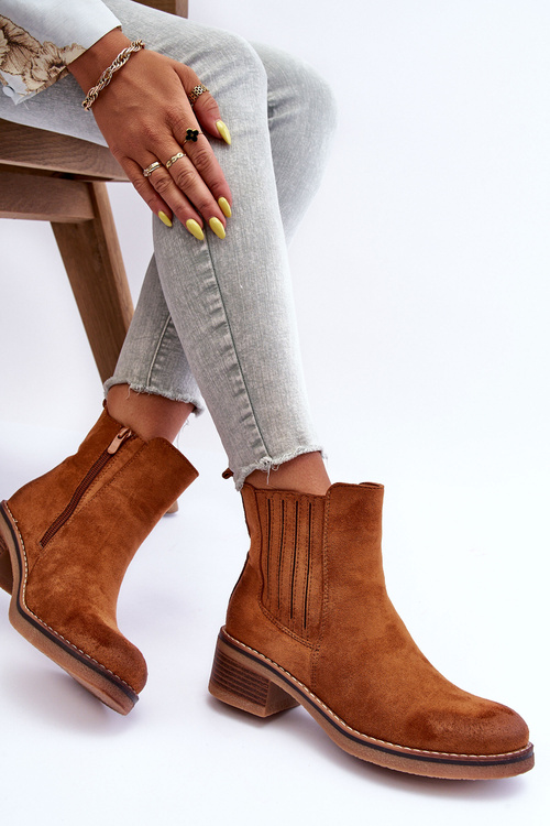 Klasyczne Zamszowe Botki Damskie Brązowe Metanassa