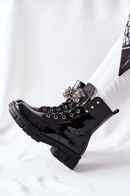 Botki Damskie Trapery Czarne Kryształy Tweten