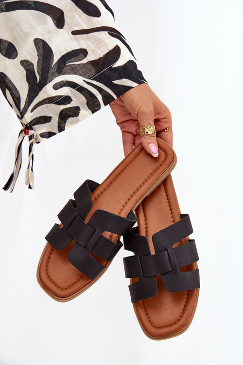 Klapki Damskie Na Płaskim Obcasie Czarne Mirona