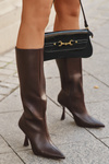 Kozaki Damskie Na Szpilce Przed Kolano Czekoladowe Vionette