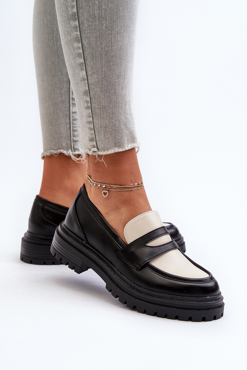 Mokasyny Damskie Na Płaskim Obcasie I Platformie Czarne Kaldira