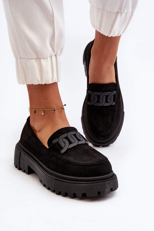 Mokasyny Damskie Z Łańcuchem Czarne Mevre