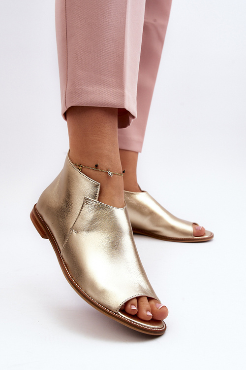 Damskie Skórzane Sandały Laura Messi 2443 Złote