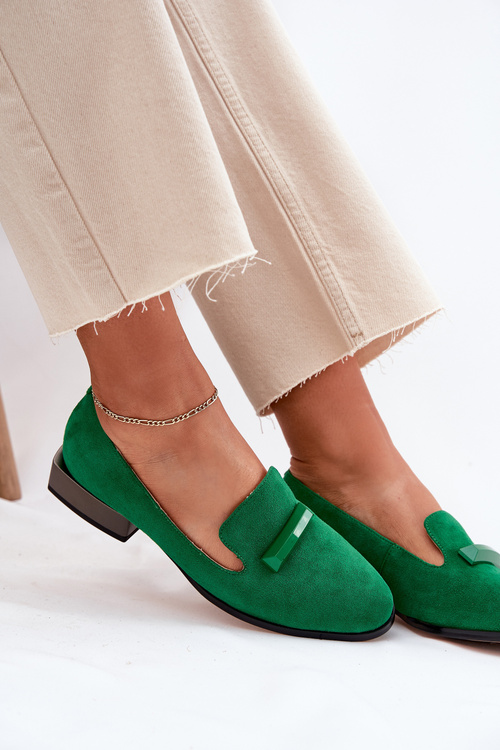 Zamszowe Półbuty Mokasyny Damskie Z Ozdobą D&A LZ51-505 Zielone