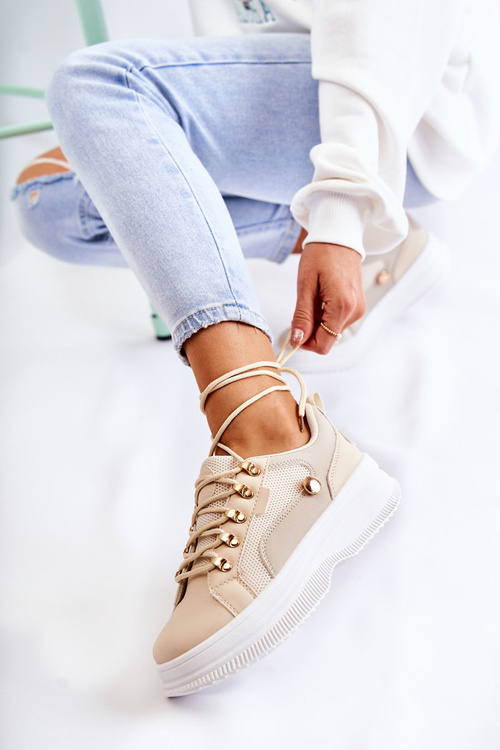 Damskie Skórzane Buty Sportowe Beżowe Salmira