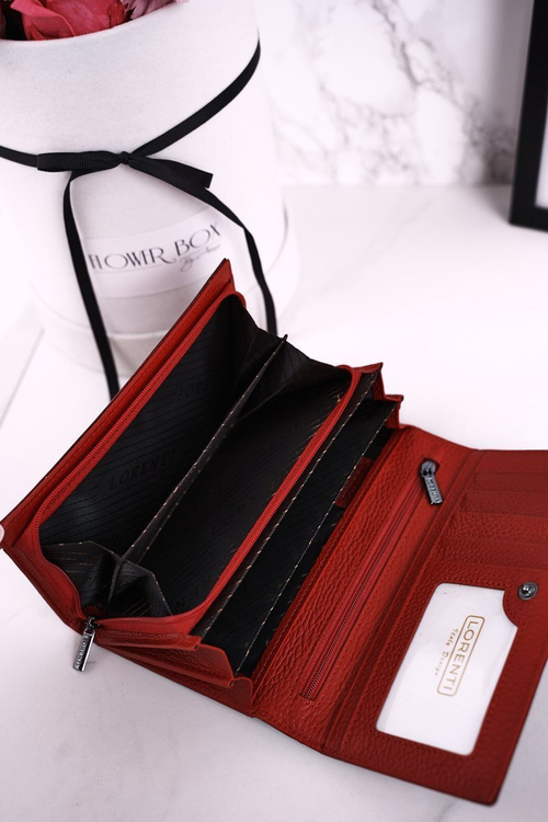 Średni Skórzany Portfel Damski LORENTI Lakierowany Czerwony