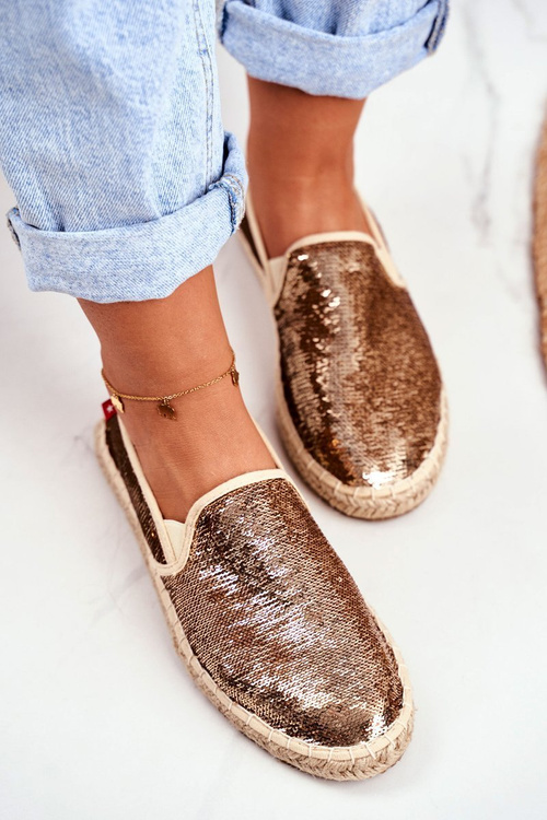 Espadryle Damskie Big Star Opalizujące Cekiny Złote DD274A161