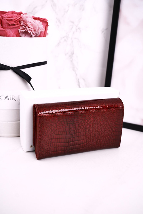 Średni Skórzany Portfel Damski LORENTI Lakierowany Czerwony