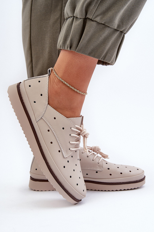 Skórzane Półbuty Damskie Beżowe S.Barski LR182