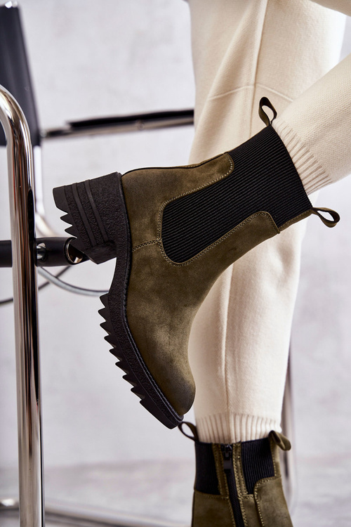 Damskie Ocieplane Botki Na Obcasie Zielone Abella