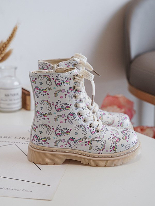 Ocieplane Botki Dziecięce Na Suwak Beżowe Dolida - Kucyki