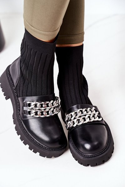 Botki Workery Z Łańcuchami Czarne Walk This Way