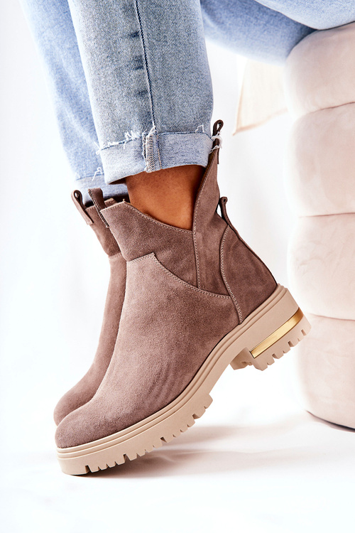 Botki Ocieplane Z Wycięciem Cappucino Tanya