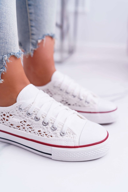 Trampki Damskie Niskie Koronkowe Białe Veroli