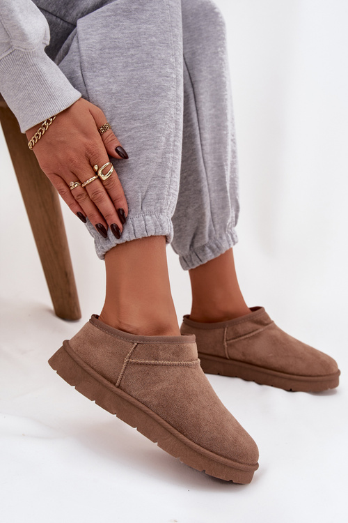 Śniegowce Damskie Ocieplane Futerkiem Brązowe Serenne