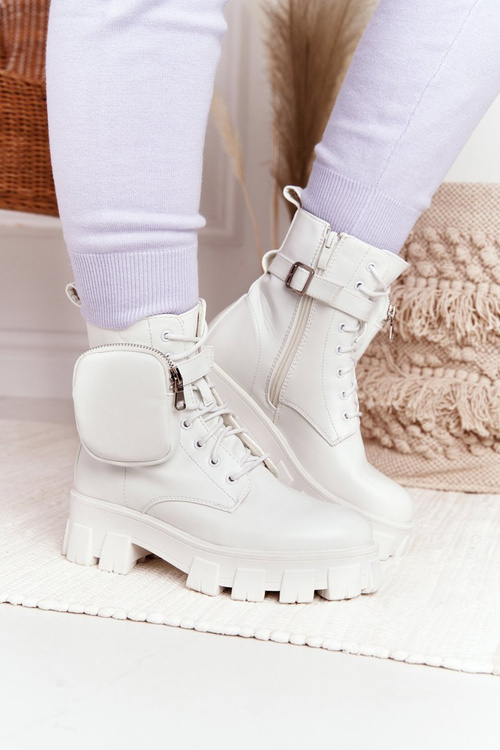 Botki Workery Na Platformie z Nerką Białe Saturday