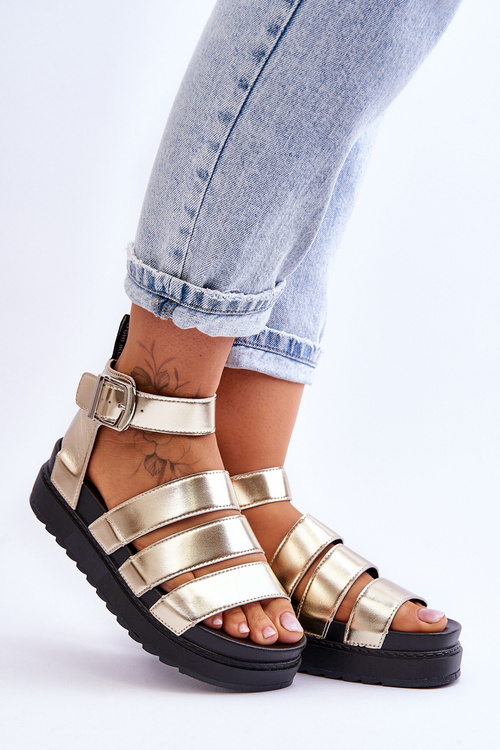 Sandałki Na Masywnej Platformie Złote Lisbona