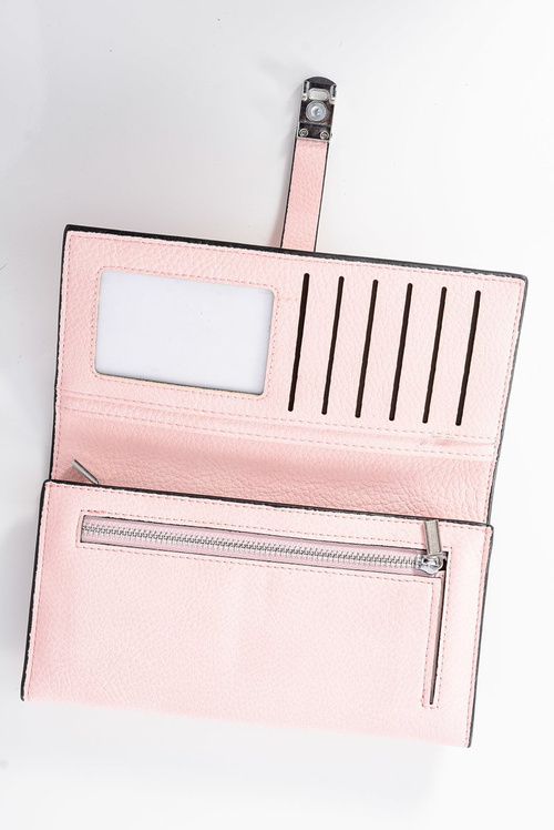 Elegancki Damski Pudrowy Portfel Na Magnes Róż