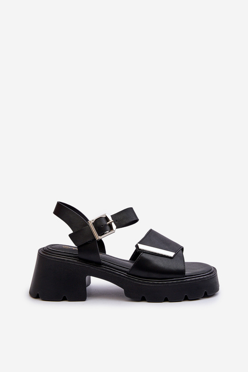 Sandały Damskie Z Eko Skóry Na Obcasie I Platformie Vinceza 36257 Czarne