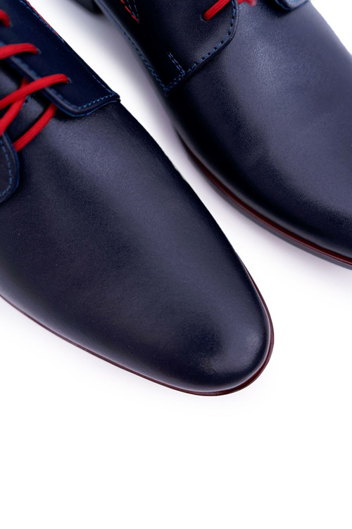 Półbuty Męskie Eleganckie Skórzane Granatowe Menelaos