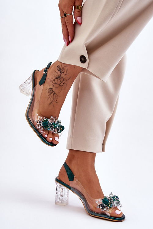 Modne Sandały Z Koralikami Zielone Terrance